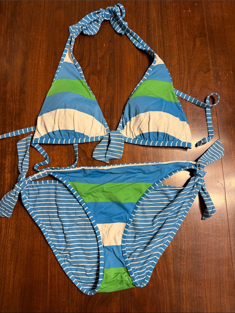 Tommy Bahama Blue Green White Striped Triangle Bikini